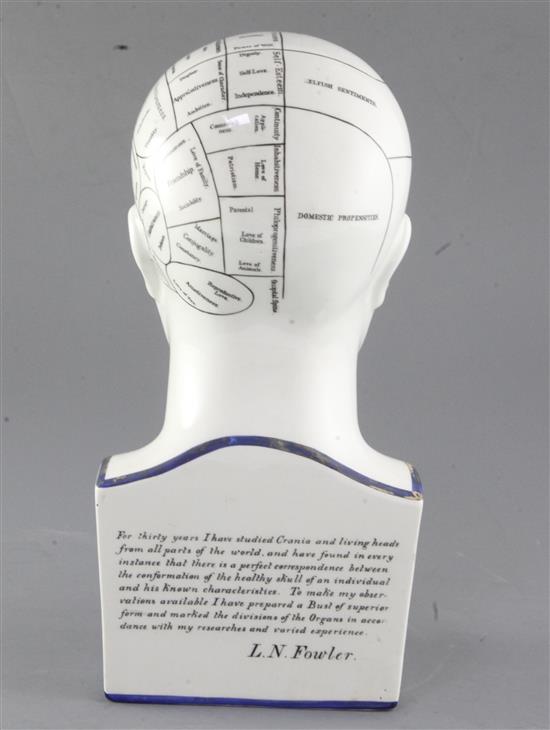 An L. N. Fowler pottery phrenology head, late 19th century, height 30.5cm